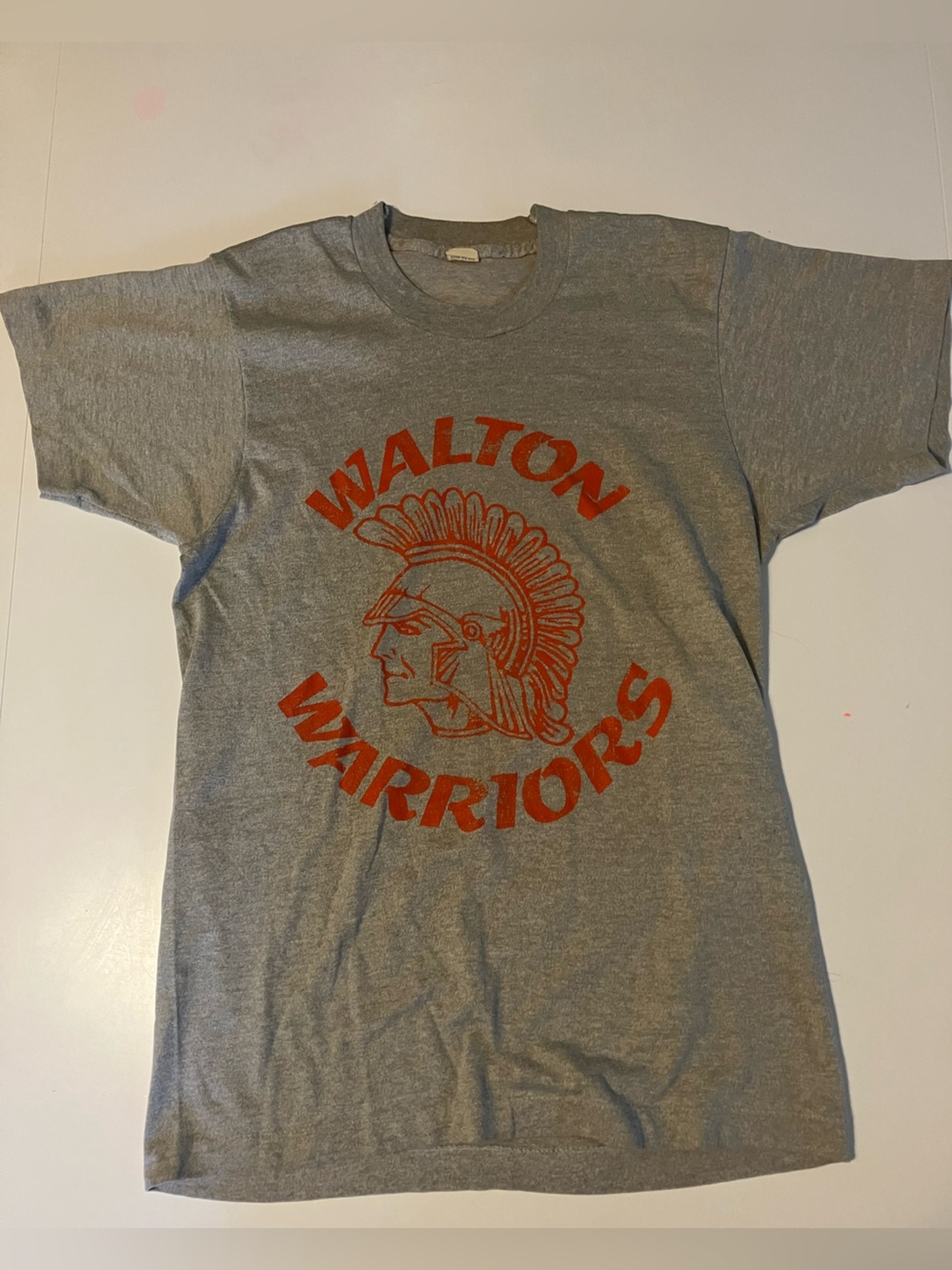 Screen Stars Gray Tee with Red Walton Warriors Graphic